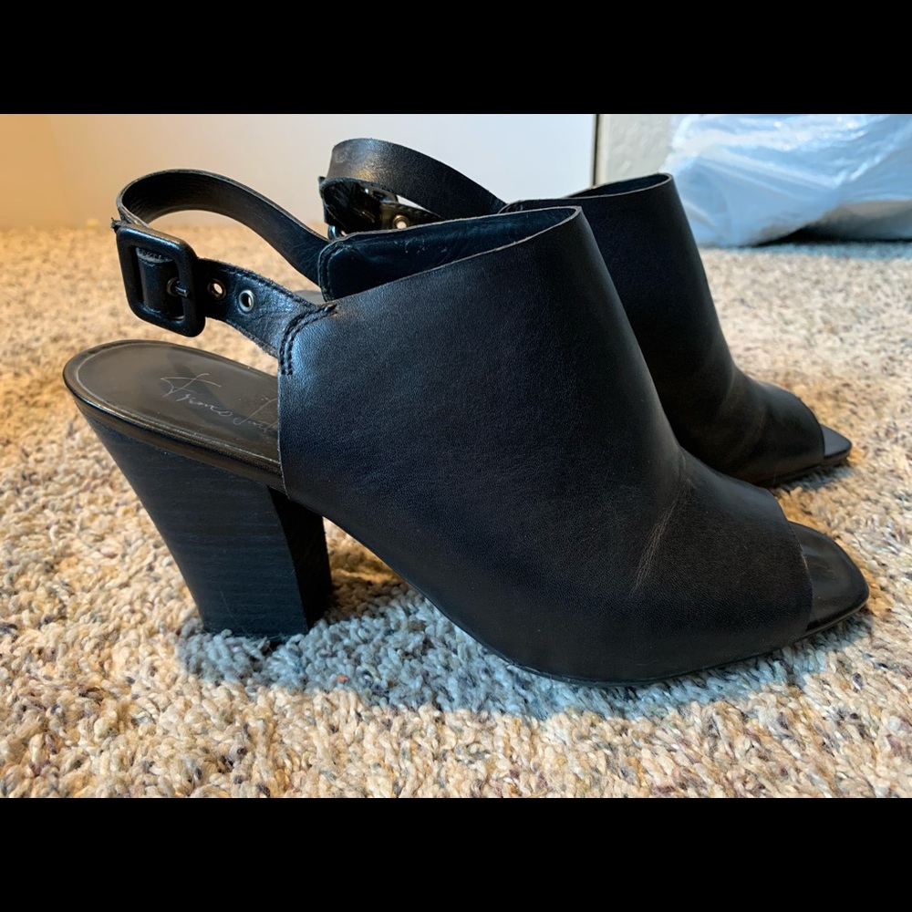 Franco Sarto Peep Toe slingback black leather heels